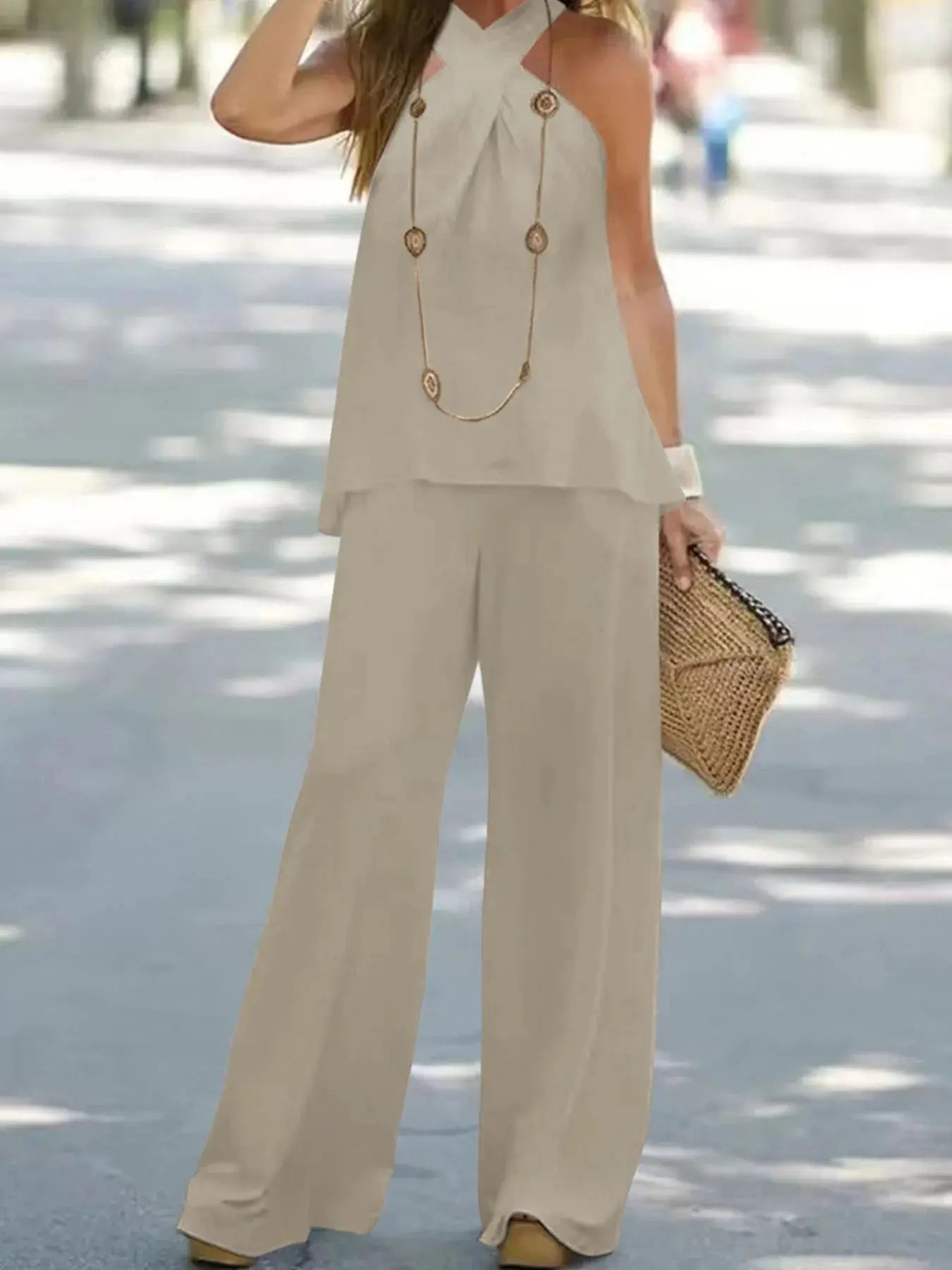 Halter Top and Wide Leg Pants Matching Set  Style Ratio