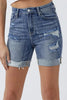 RISEN Full Size Distressed Rolled Denim Shorts with Pockets  Style Ratio