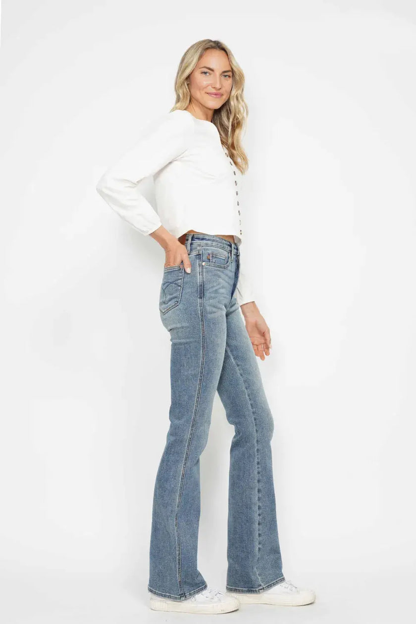 Judy Blue Full Size Tummy Control Back Embroidered Pocketed Bootcut Jeans  Style Ratio