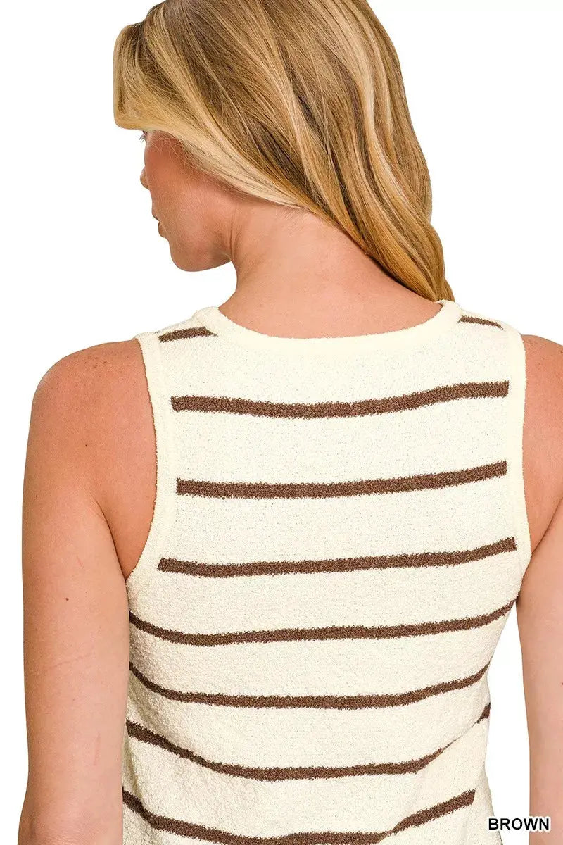Zenana Round Neck Stripe Knit Tank Top  Style Ratio
