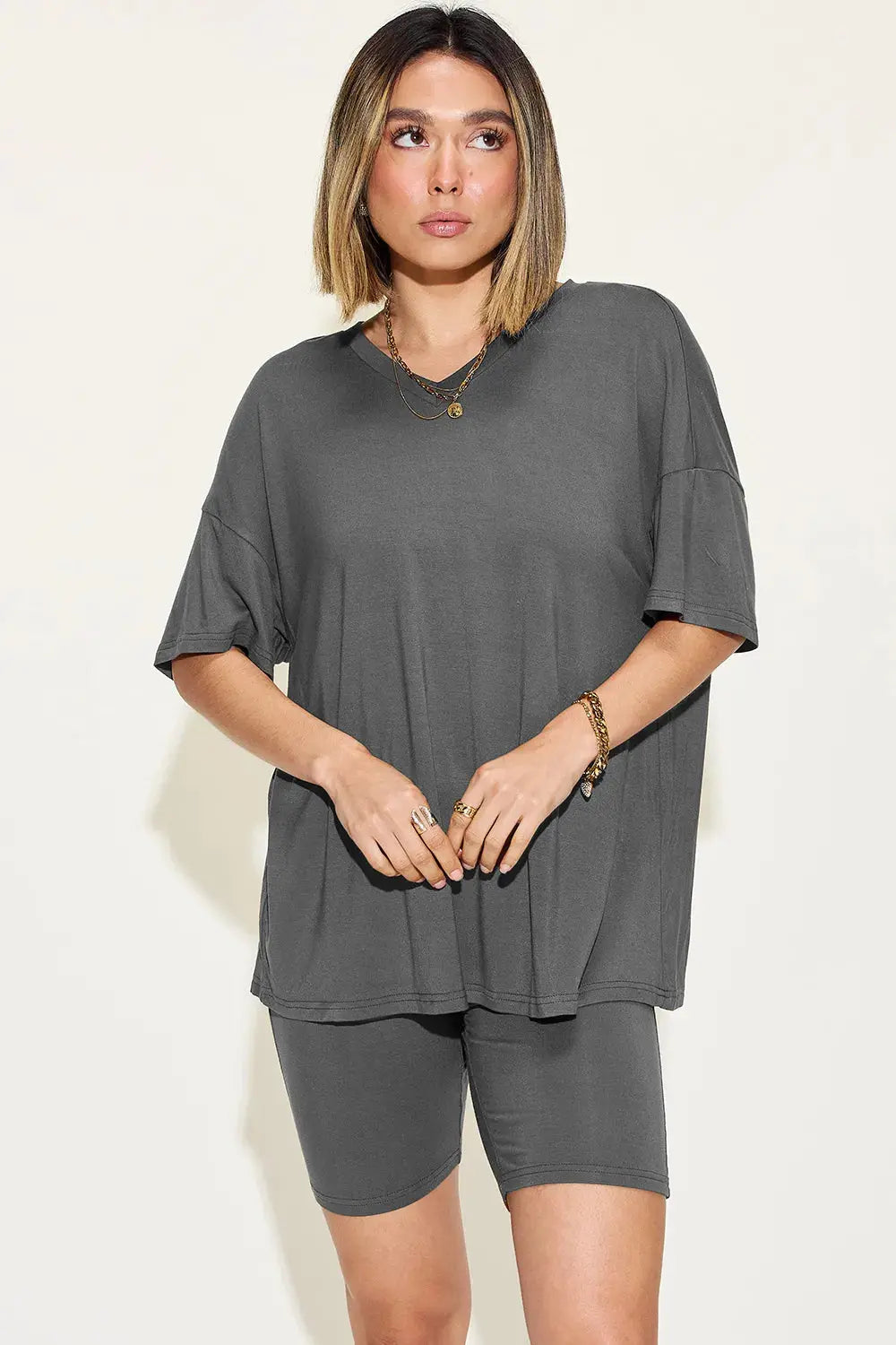 Basic Bae Full Size V-Neck Drop Shoulder Shirt and Shorts Loungewear  Style Ratio