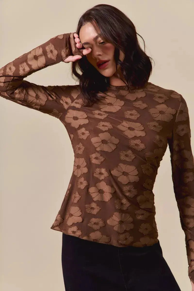 SO ME Stretched Jacquard Long Sleeve Top  Style Ratio