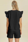Double Take Full Size Texture Round Neck Ruffle Sleeve Top and Shorts Set  Style Ratio
