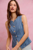SO ME Stripe Slim Fit Button Front Denim Vest Top  Style Ratio
