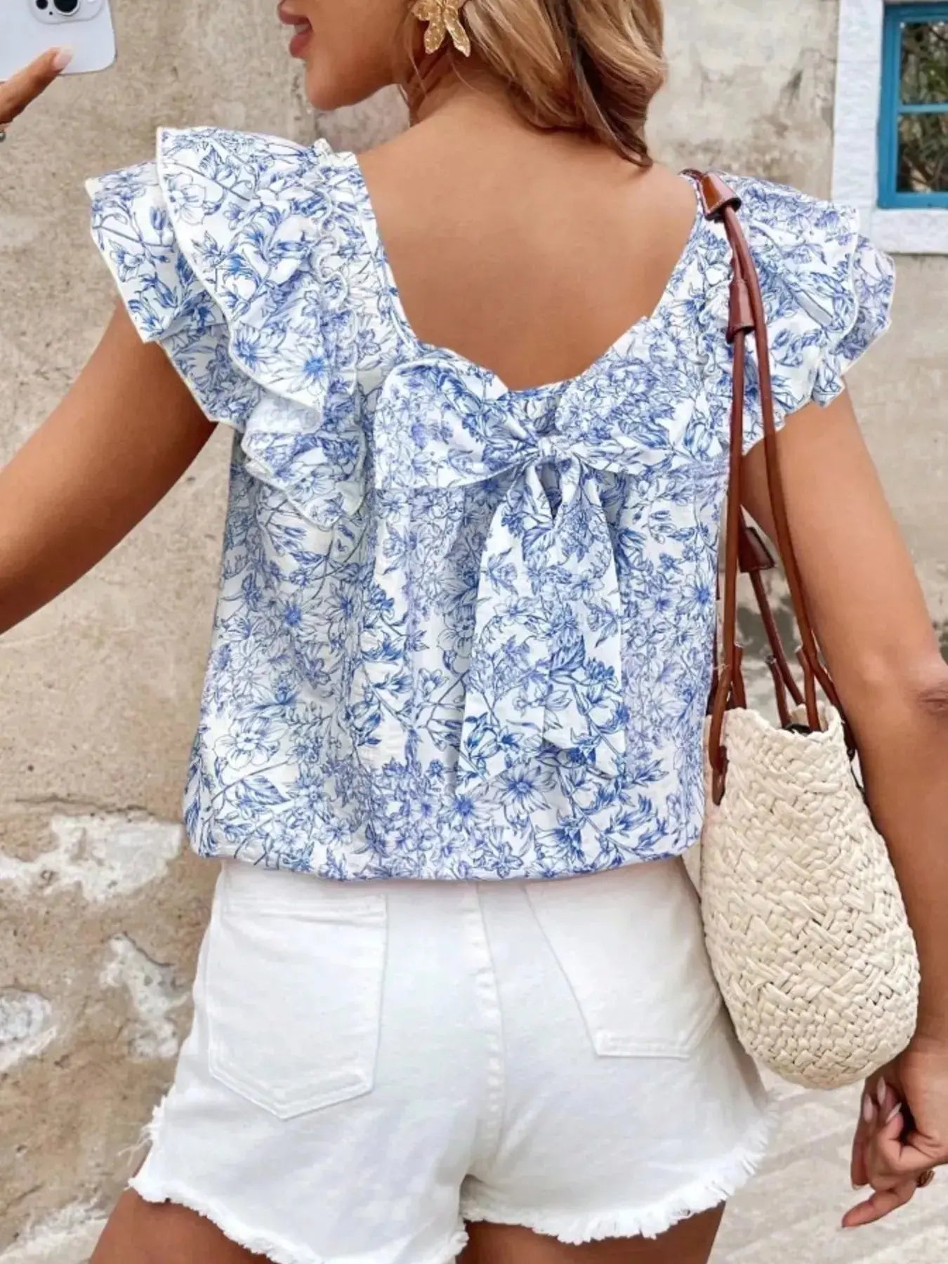 Floral Print Ruffle Trim Blouse  Style Ratio