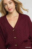Umgee Chunky Cable Knit V-Neck Button Up Cardigan  Style Ratio