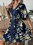 Crochet Front V-Neck Printed Cover-Up  Style Ratio
