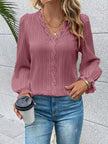 V-Neck Lace Detail Flounce Sleeve Blouse  Style Ratio