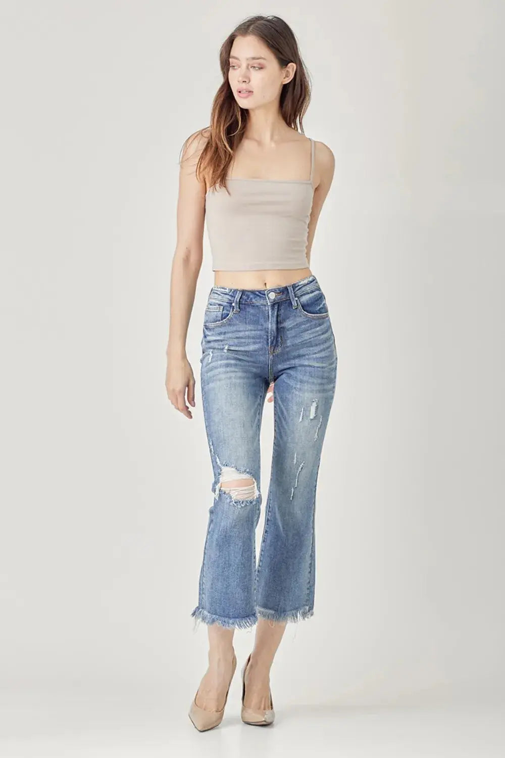 RISEN High Waist Distressed Cropped Bootcut Jeans  Style Ratio