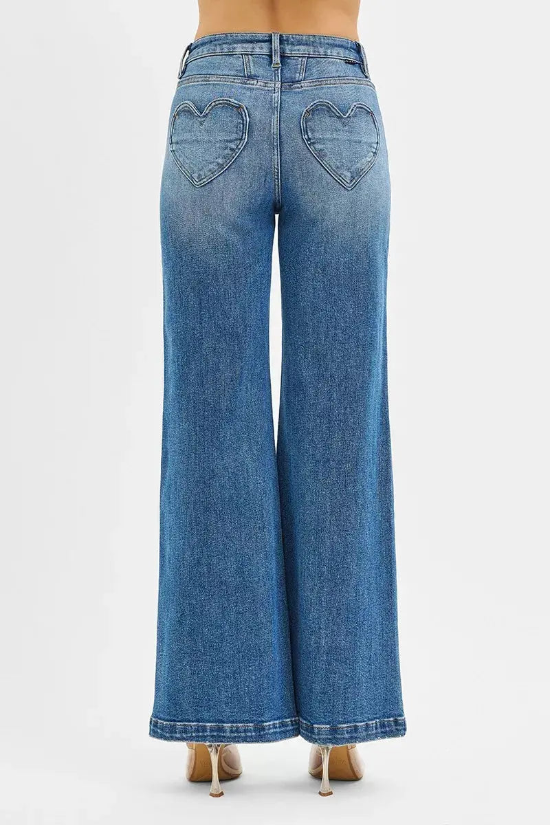 RISEN High Rise Wide Leg Jenas with Front Yoke and Heart Back Pocket  Style Ratio