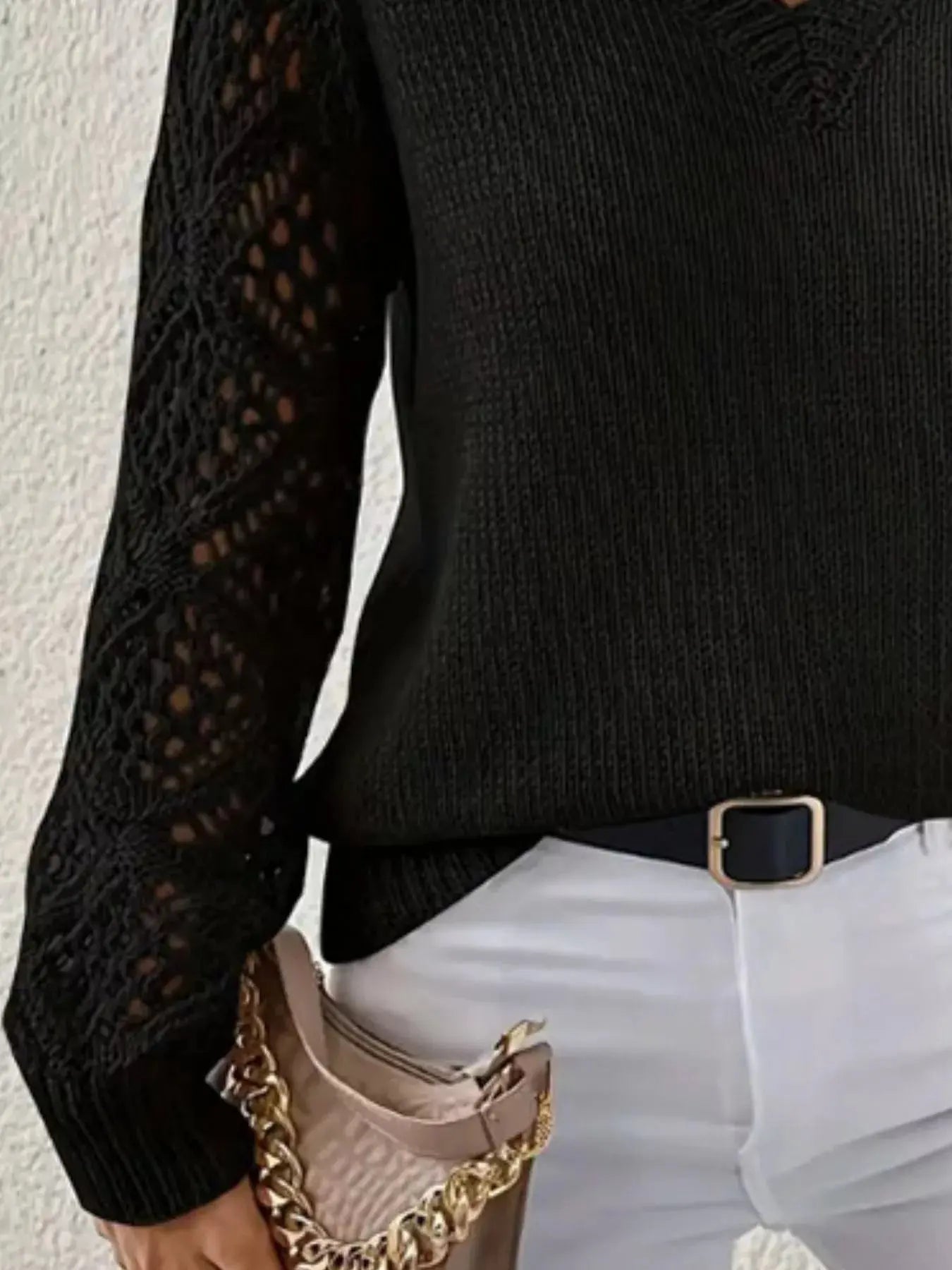 V-Neck Hollow-Out Sleeve Knit Sweater  Style Ratio