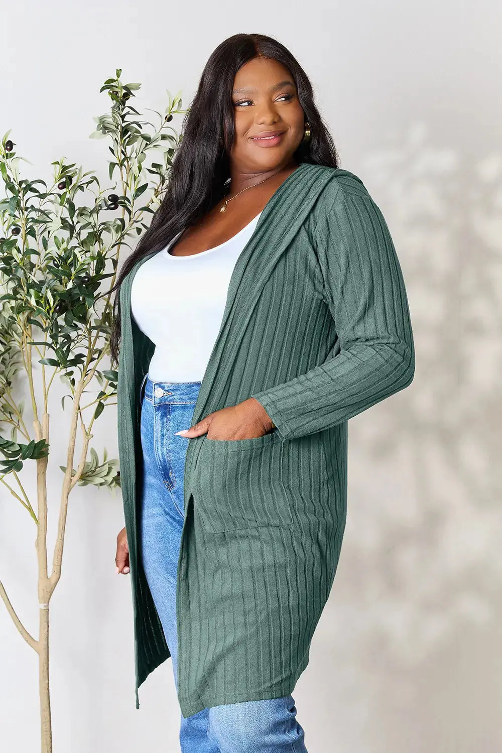 Basic Bae Full Size Hooded Sweater Cardigan  Style Ratio