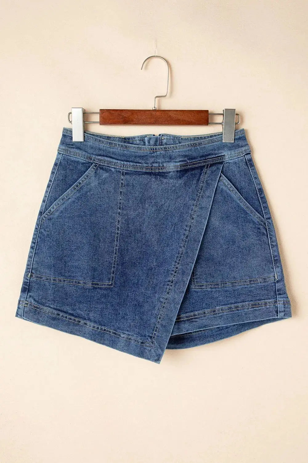 Asymmetrical Denim Skort with Pockets  Style Ratio