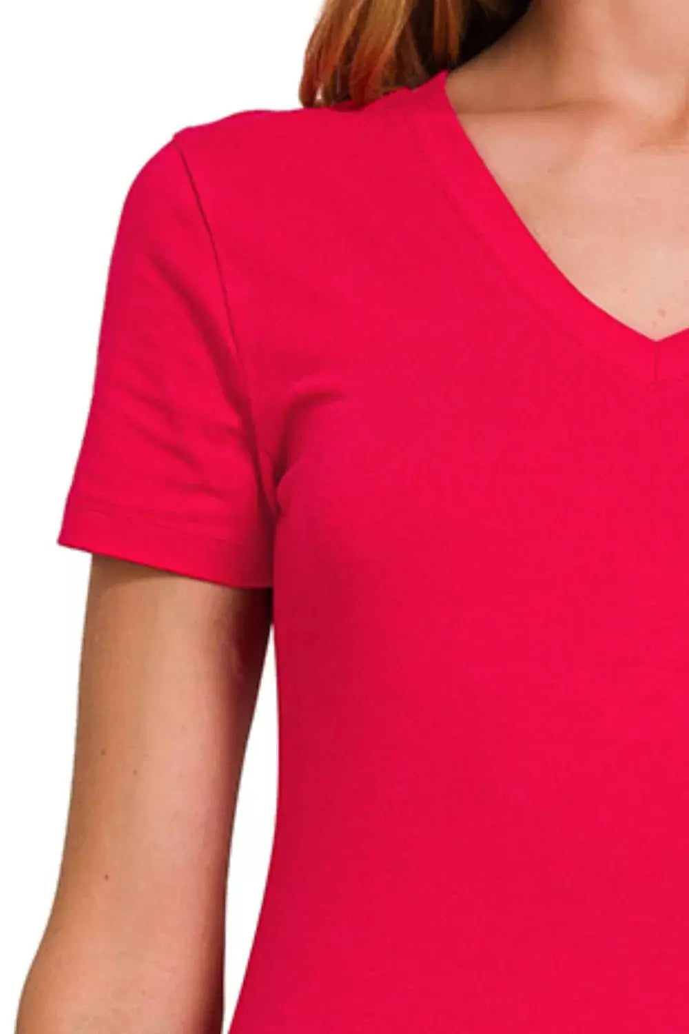 Zenana Basic Cotton V-Neck Short Sleeve Shirt  Style Ratio
