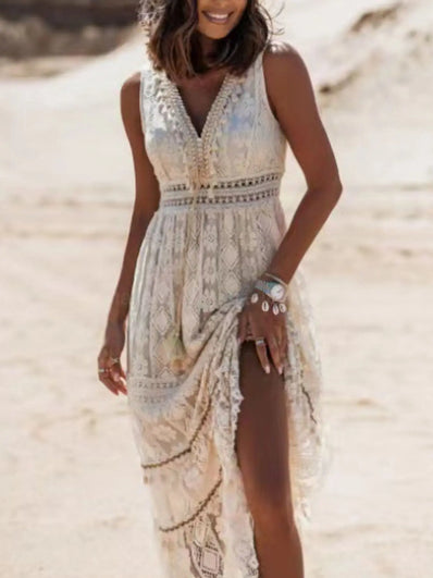 Lace V-Neck Sleeveless Maxi Dress  Style Ratio