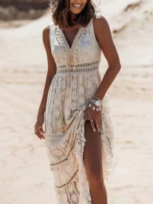 Lace V-Neck Sleeveless Maxi Dress  Style Ratio