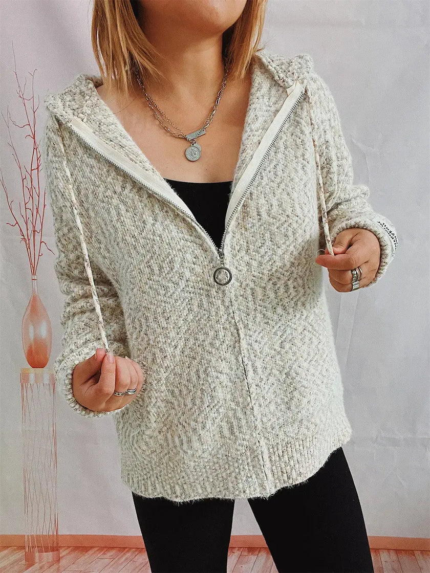 Zip Up Drawstring Long Sleeve Hooded Sweater  Style Ratio