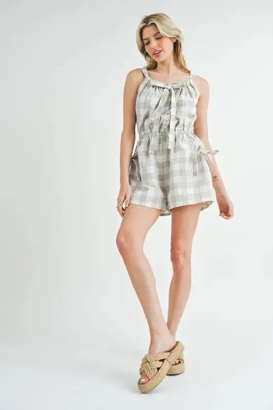 Mable Plaid Sleeveless Button Down Romper  Style Ratio
