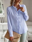Striped Ruffle Detail Button-Up Blouse  Style Ratio