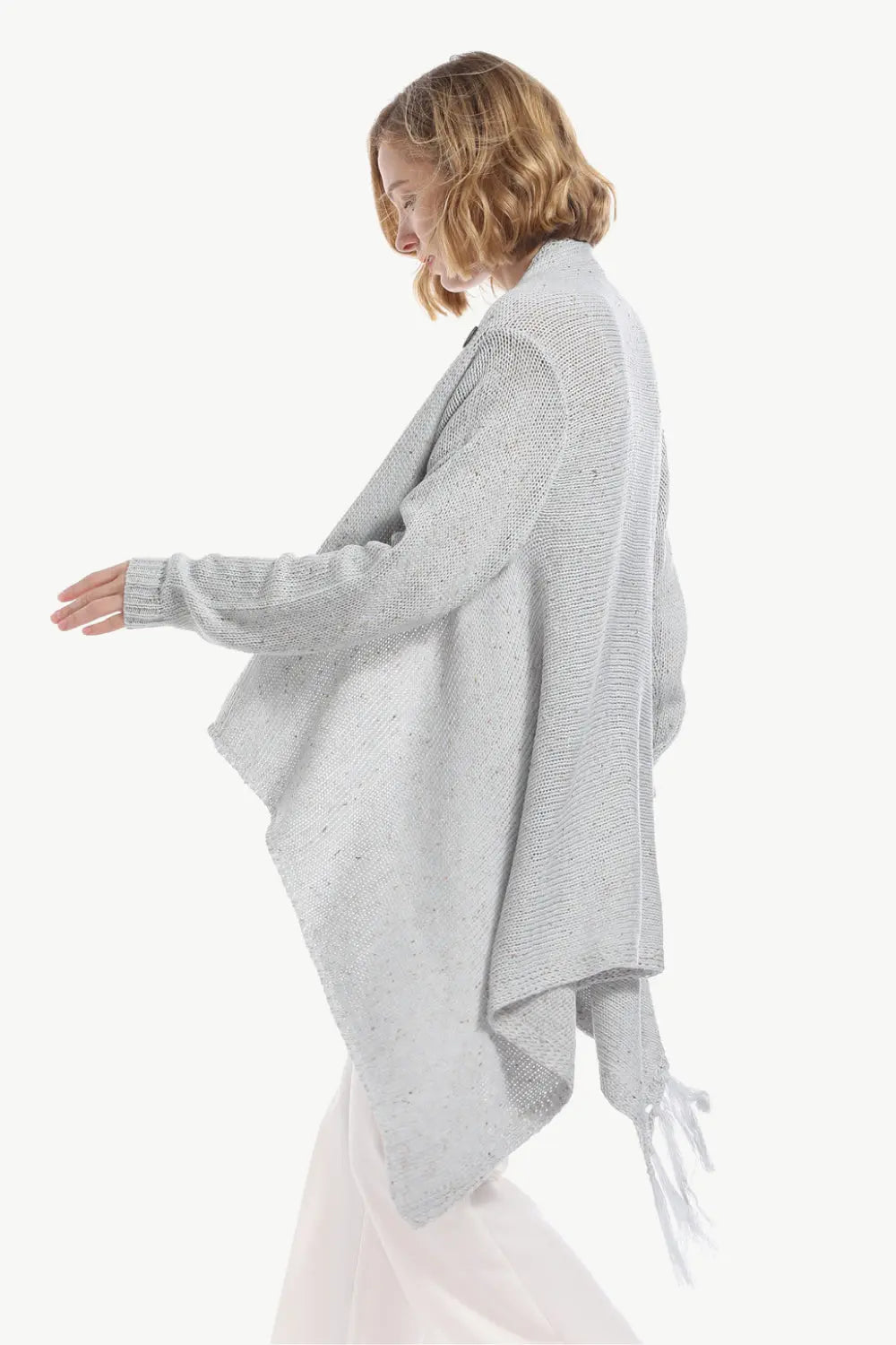 Angel Wings One-Button Tassel Tie Asymmetrical Hem Cardigan  Style Ratio