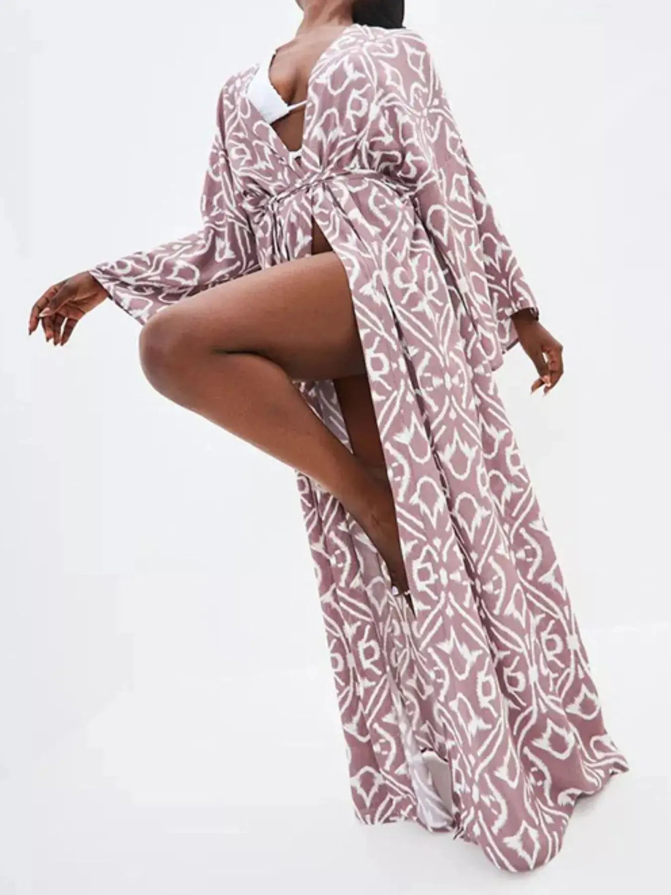 Geometric Print Surplice Beach Cover Up  Style Ratio