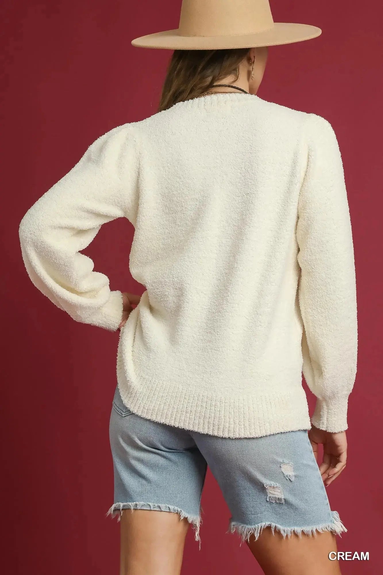 Umgee Textured Long Sleeve Sweater with Ribbed Trim  Style Ratio