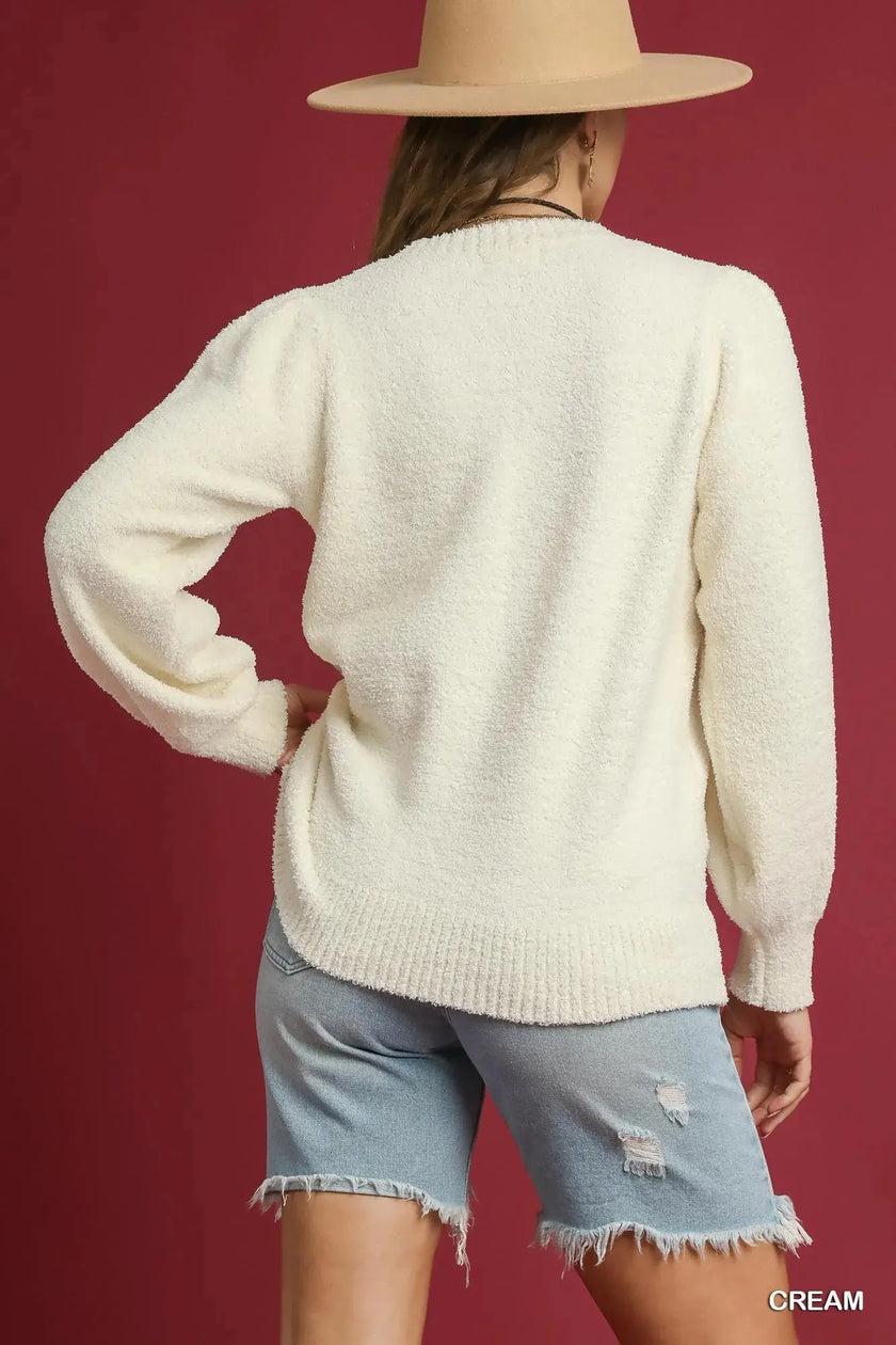 Umgee Textured Long Sleeve Sweater with Ribbed Trim  Style Ratio