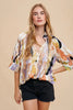Annie Wear Multi Color Printed V-Neck Open Woven Blouse  Style Ratio