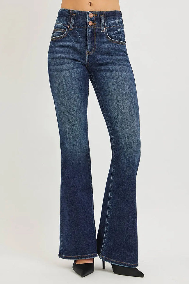 RISEN High Rise Flare Jeans With Seam Detail Waistband  Style Ratio