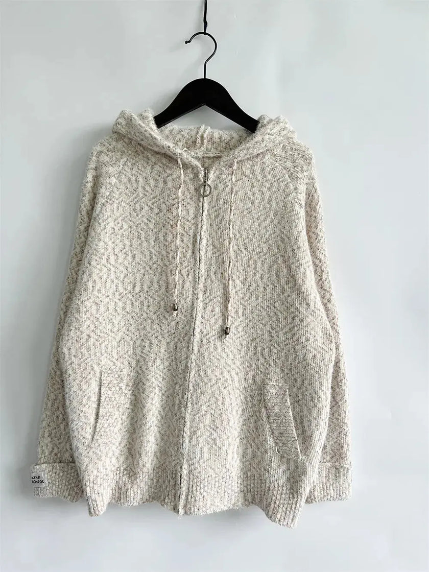 Zip Up Drawstring Long Sleeve Hooded Sweater  Style Ratio