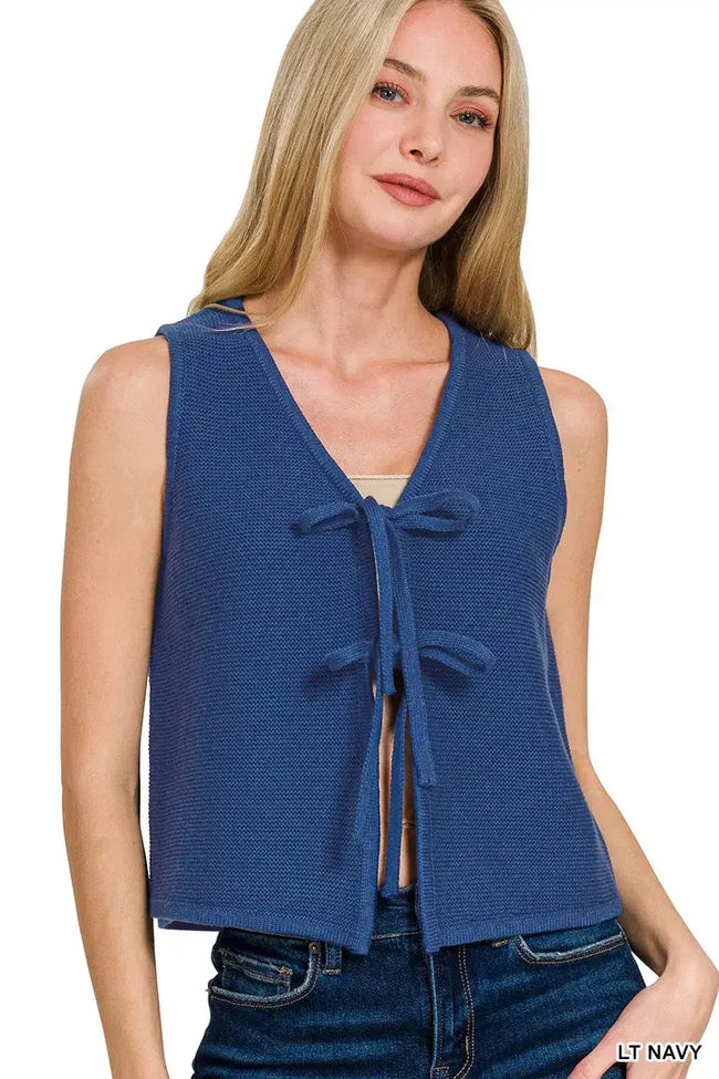 Zenana Tie Front Sweater Vest  Style Ratio