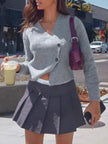 Cropped V Neck Button Up Cardigan  Style Ratio