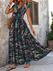 Printed V-Neck Cap Sleeve Maxi Dress  Style Ratio
