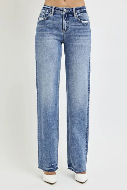 RISEN High Rise Straight Leg Jeans with Pockets Trendsi