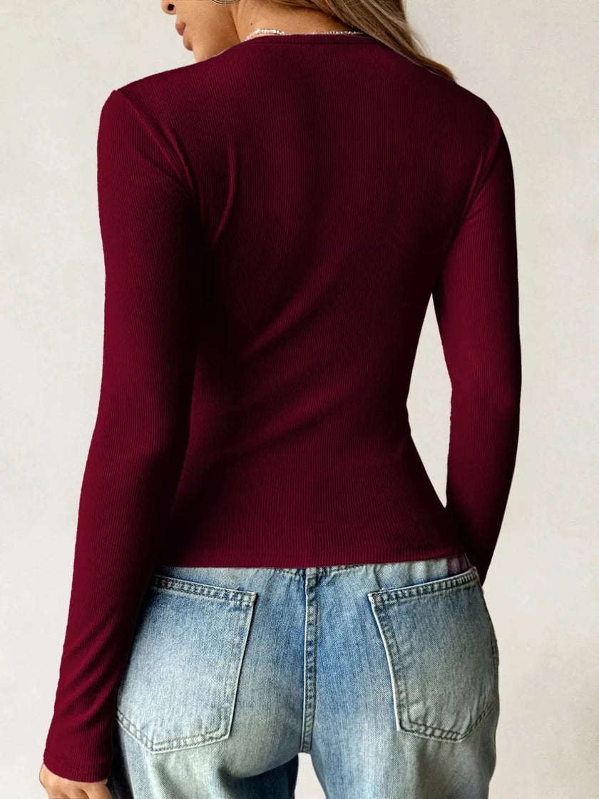 Ribbed Knit Long Sleeve Fitted Shirt  Style Ratio