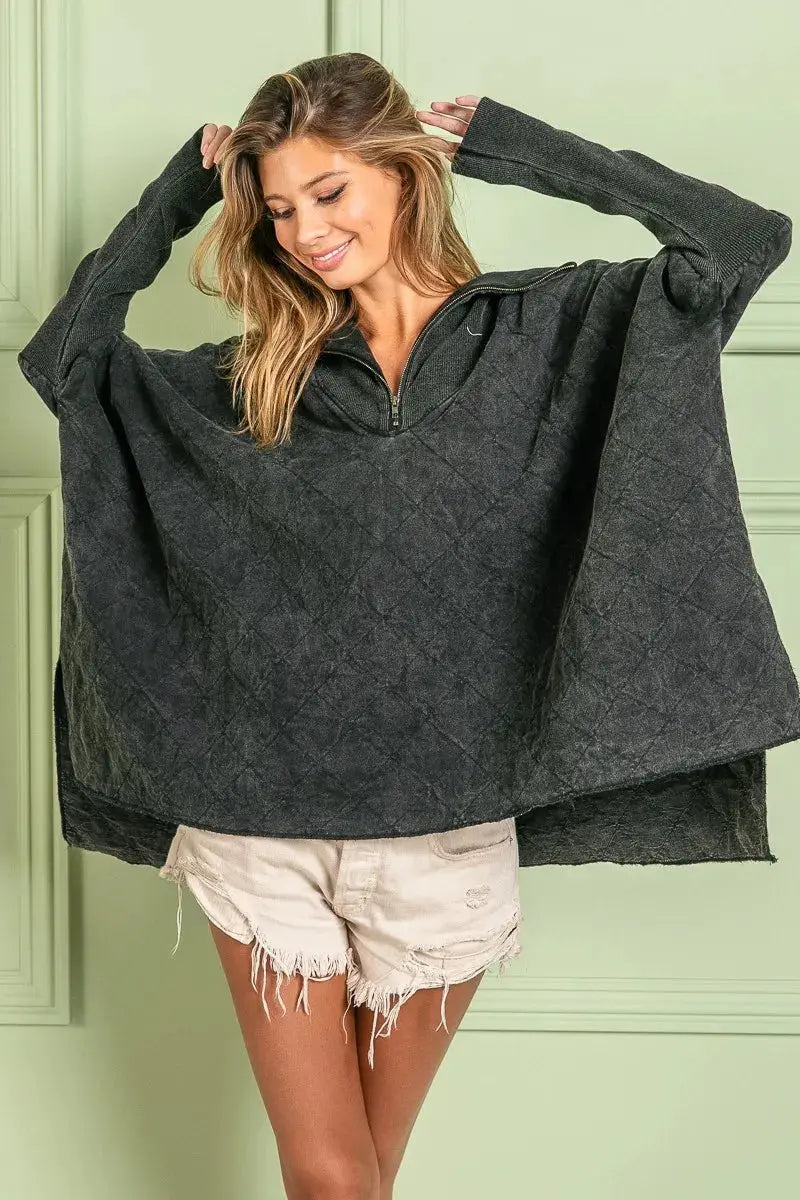 BiBi Vintage Washed Quilted Half Zip Top  Style Ratio