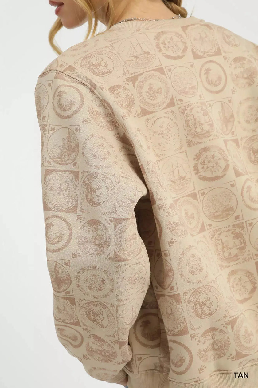 Umgee Coin Stamp Print Sweatshirt  Style Ratio