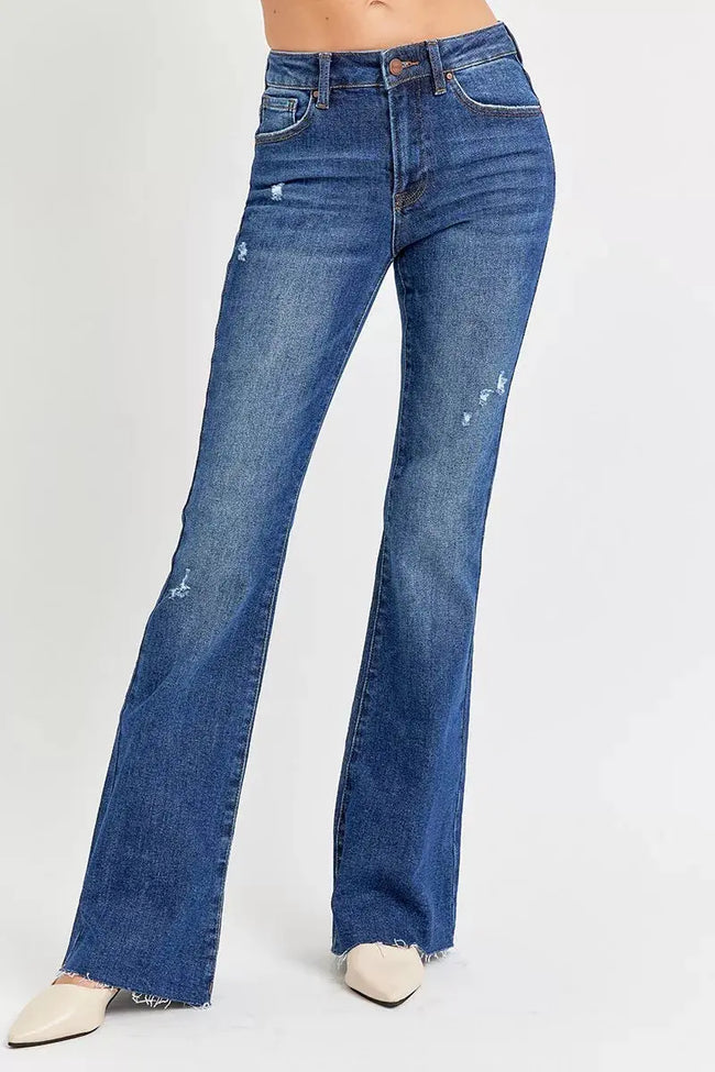 RISEN Full Size Distressed Mid Rise Flare Jeans  Style Ratio