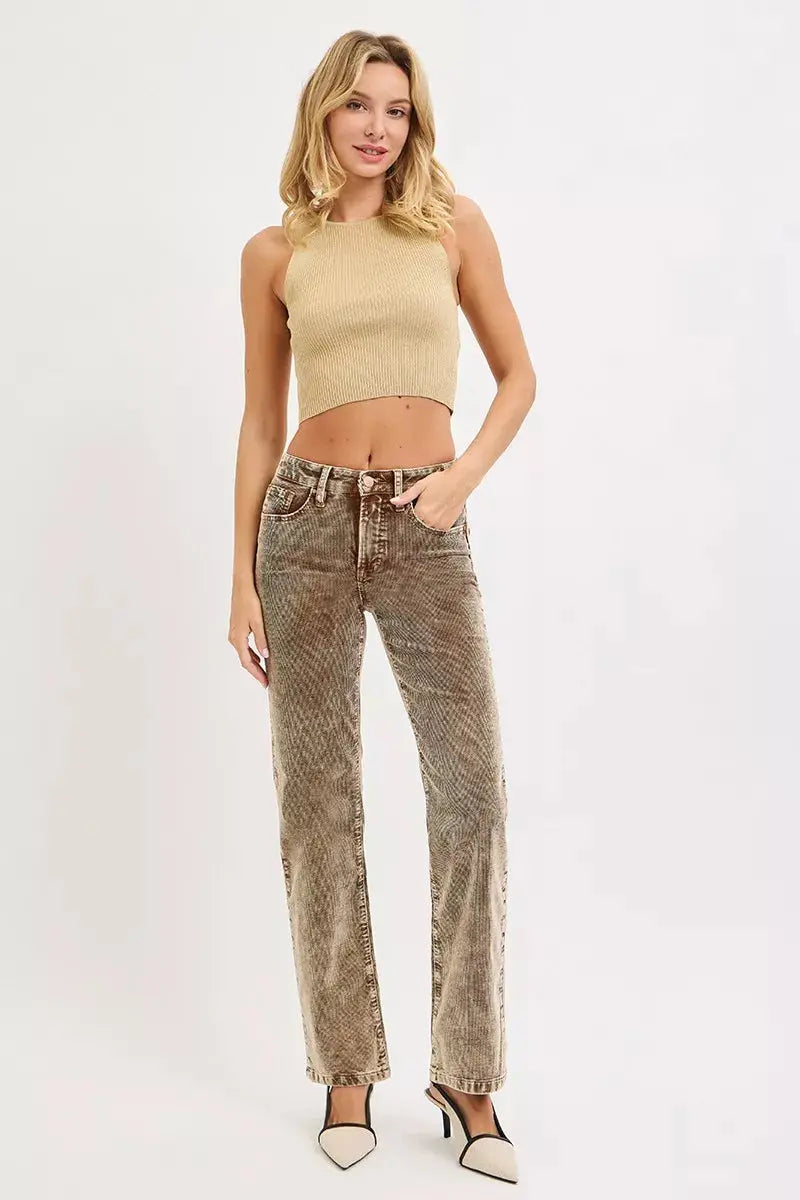 RISEN Tummy Control Mid Rise Straight Leg Corduroy Pants  Style Ratio