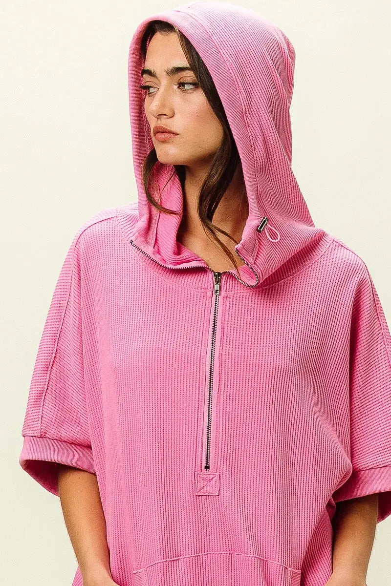 BiBi Vintage Washed Waffle Thermal Hoodie  Style Ratio