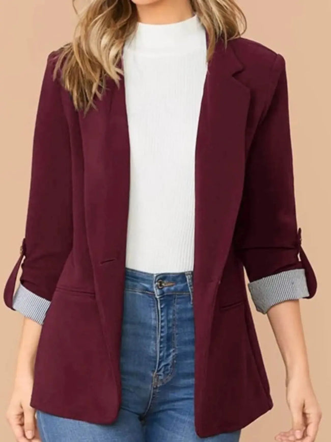 Lapel Collar Roll-Tab Sleeve Blazer  Style Ratio