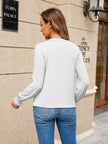 Pleated Notched Neck Flounce Sleeve Blouse  Style Ratio