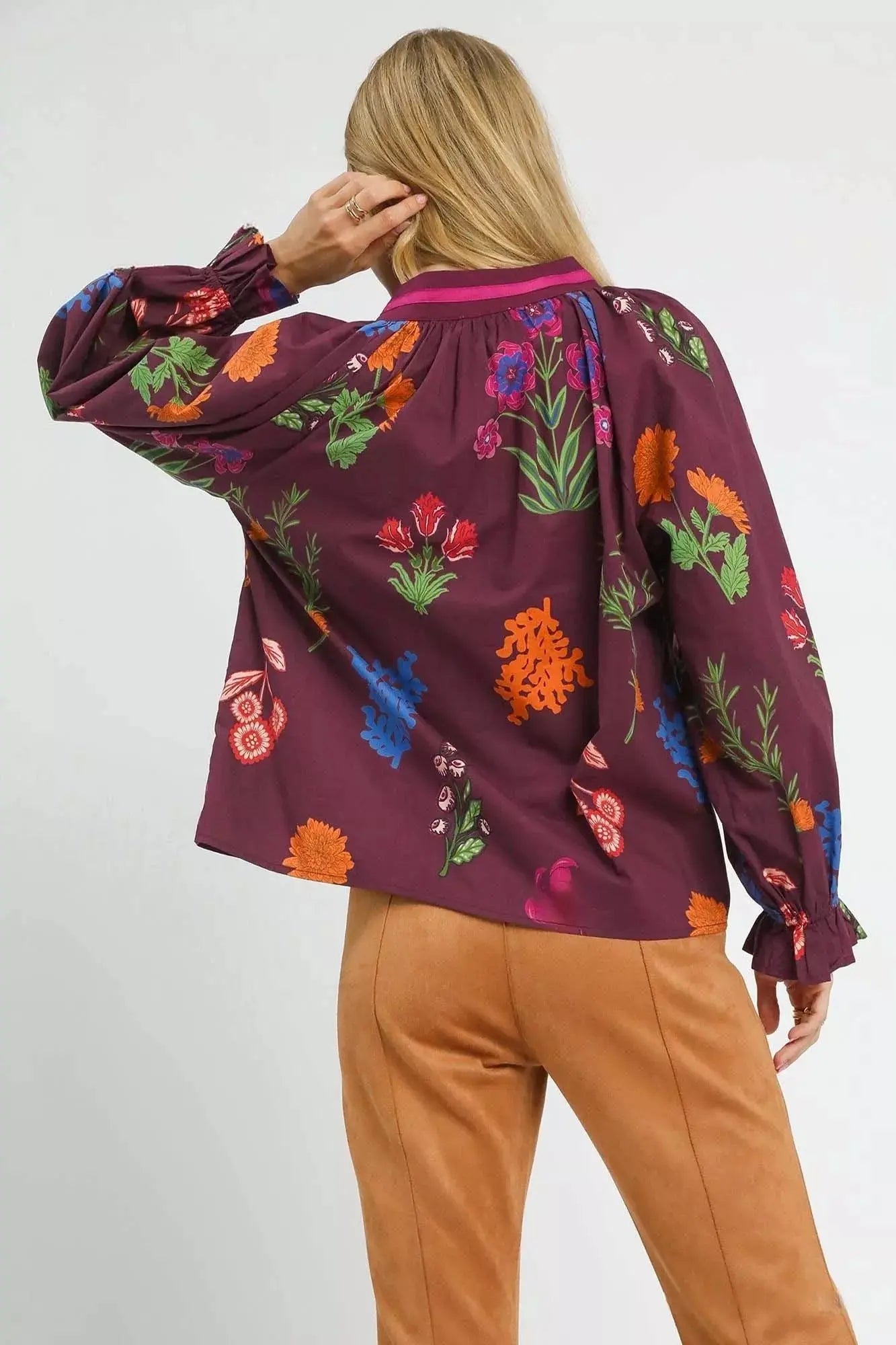 Umgee Floral Print Flounce Sleeve Blouse  Style Ratio