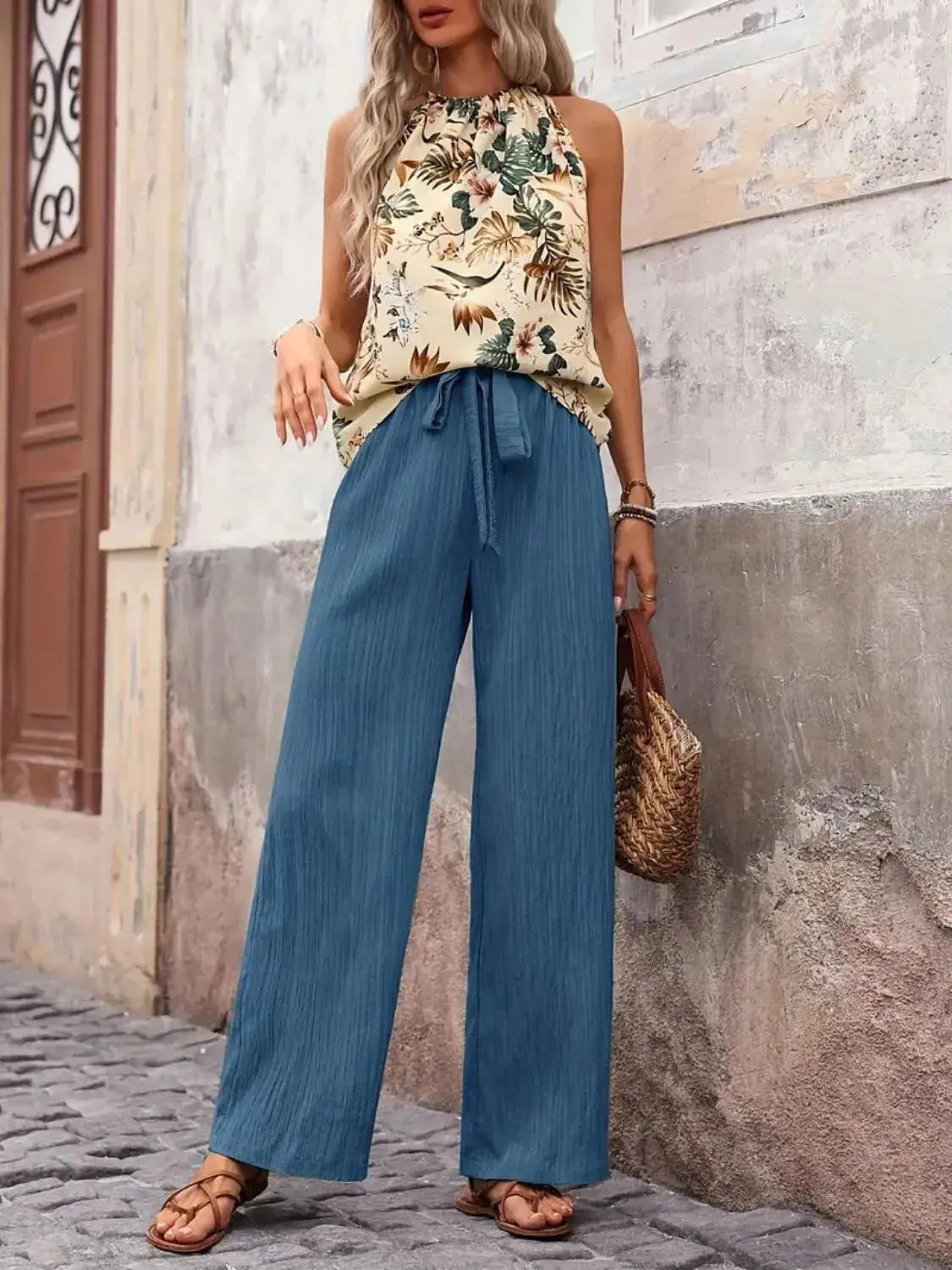 Printed Tank Top and Wide Leg Pants Set  Style Ratio