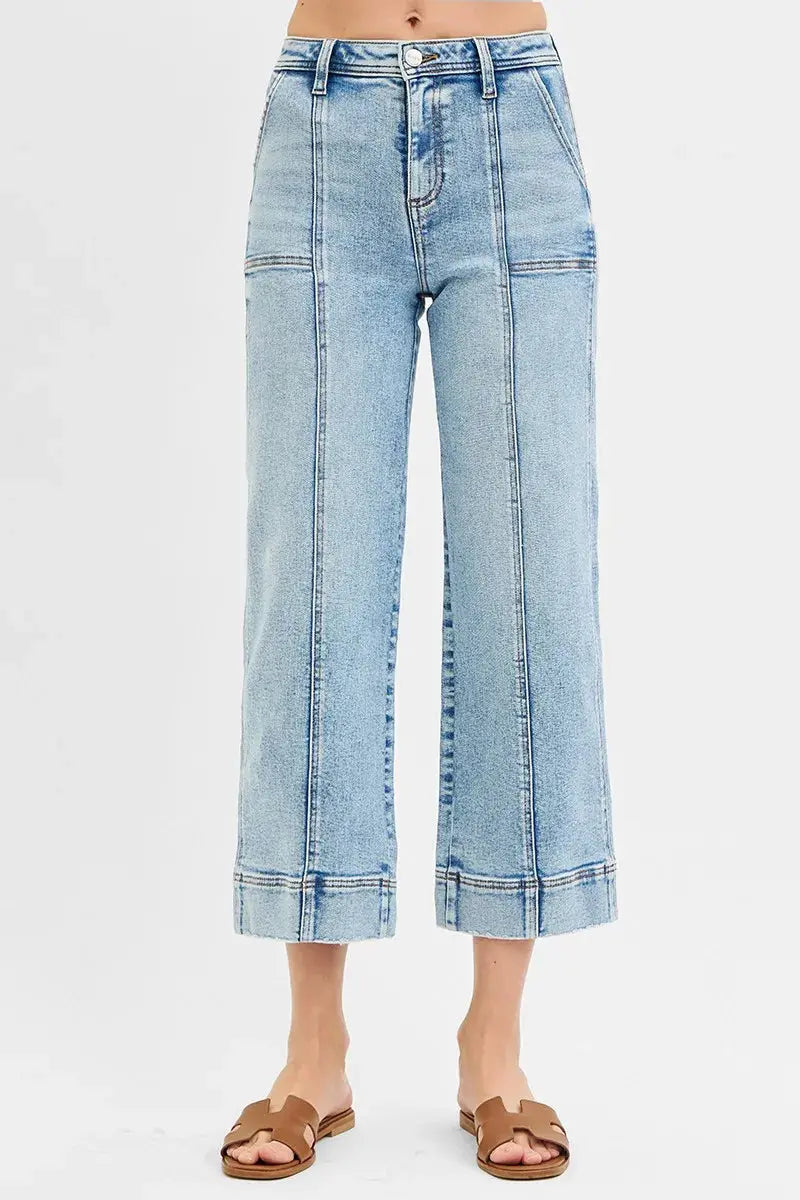 RISEN High Rise Crop Wide Front Seam Detailed Jeans  Style Ratio