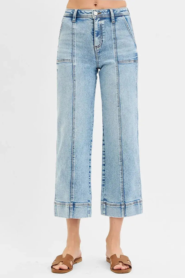 RISEN High Rise Crop Wide Front Seam Detailed Jeans  Style Ratio