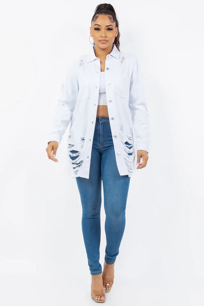 American Bazi Distressed Button Light Jacket Trendsi
