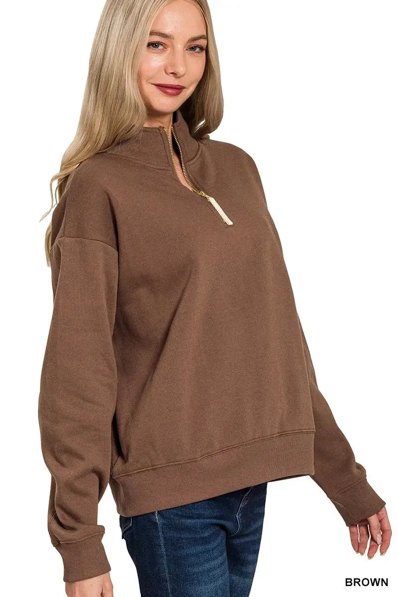 Zenana Fleece Half Zip Sweatshirt  Style Ratio