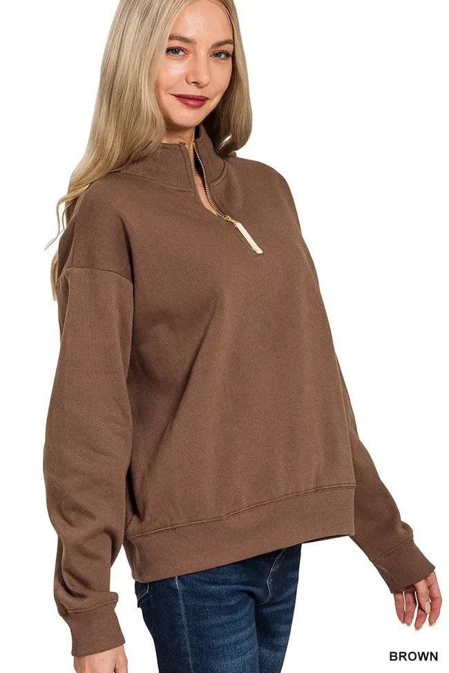 Zenana Fleece Half Zip Sweatshirt  Style Ratio