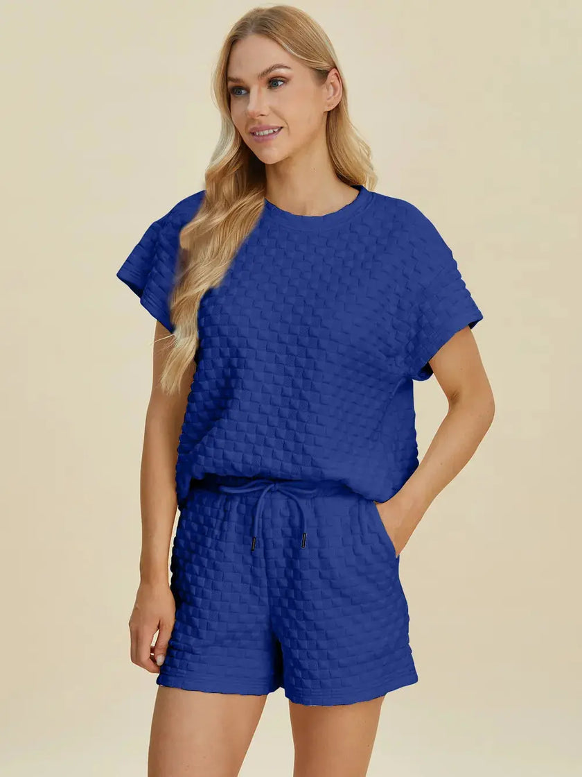 Double Take Full Size Texture T-Shirt and Shorts Set  Style Ratio